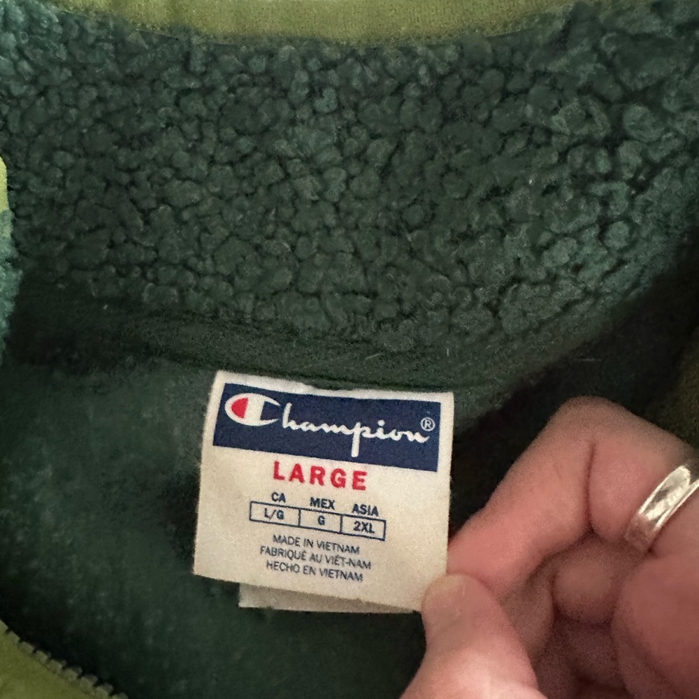 champion green fleece sherpa cropped half zip pullover sweater - Picture 6 of 7